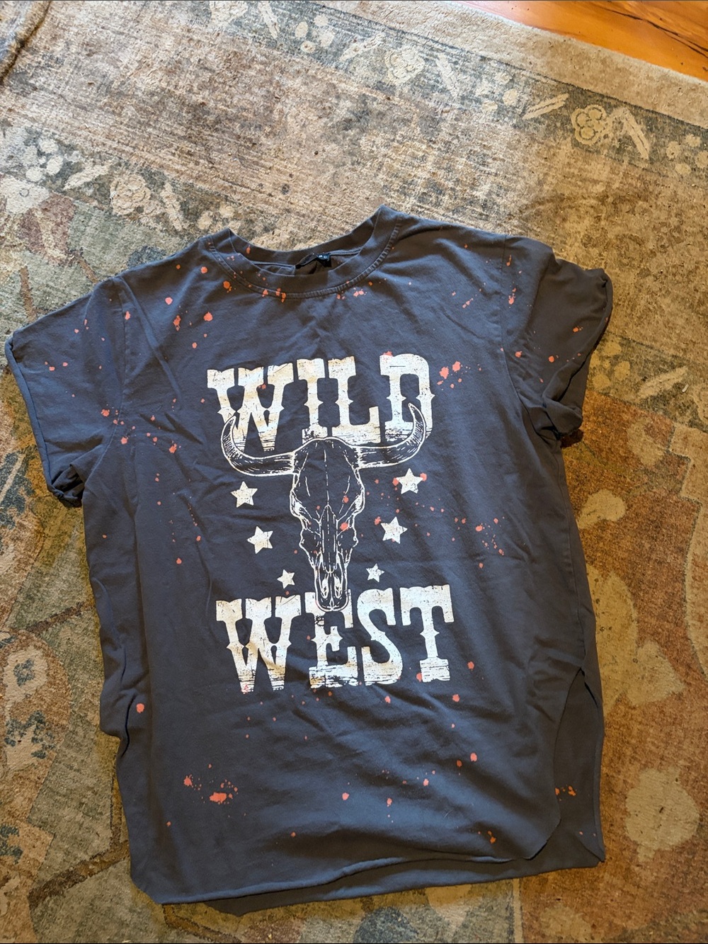 Wild West Short-Sleeve Graphic Tee - Charcoal with slits on sides